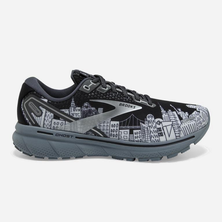 Brooks Ghost 14 Mens Cushioned Road Running Shoes - Black/Ebony/grey Charcoal/Sleet - Philippines (0